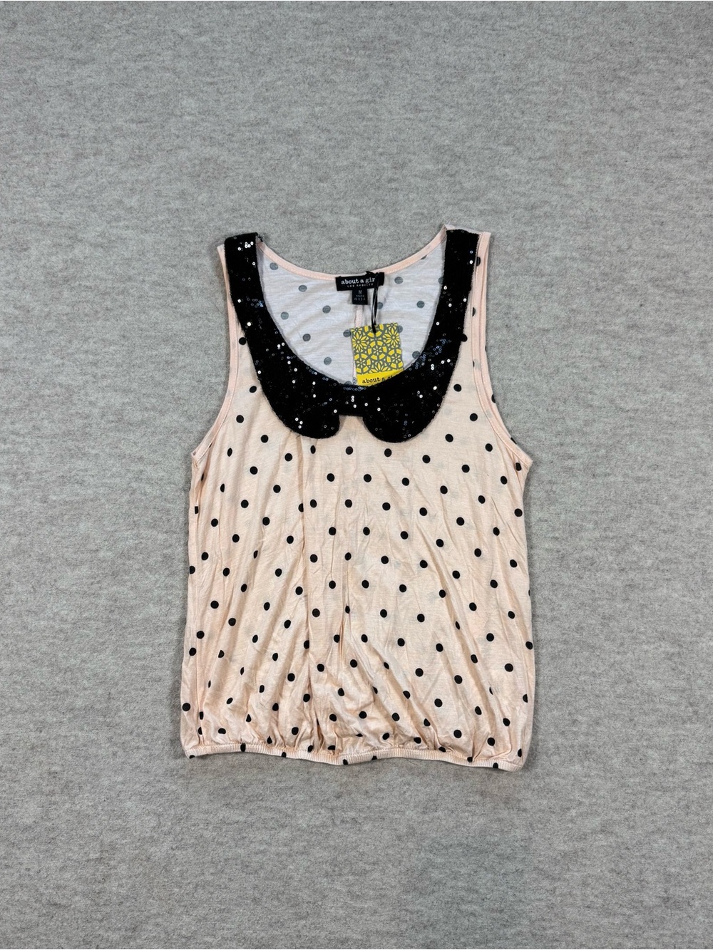 about a girl Pink Polka Dot Sleeveless Top with Black Peter Pan Collar